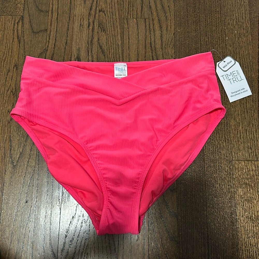 NWT Coral Pink Women’s Mid Rise Bikini Panty Briefs Swimsuit Bottoms Only 1X